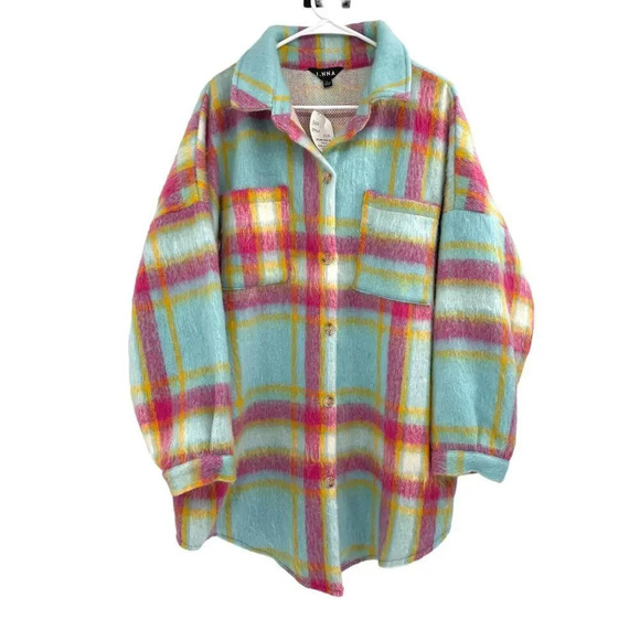 J. NNA Women's Multicolor Plaid Shirt Jacket Long Sleeve Button Up Size L - Picture 2 of 16
